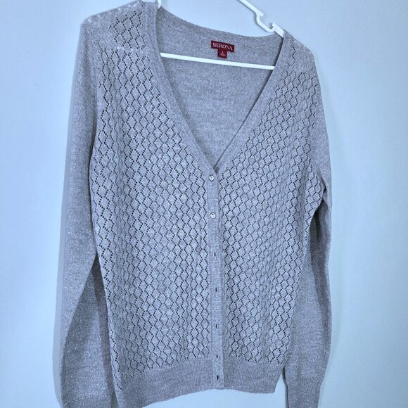 NWOT Merona Gray & Silver Cardigan Sweater Size L - Picture 1 of 3